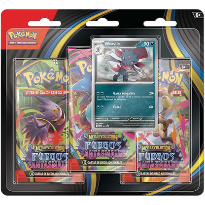 Blíster de 3 Sobres Pokémon Fuegos Fantasmales - Weavile [Español]