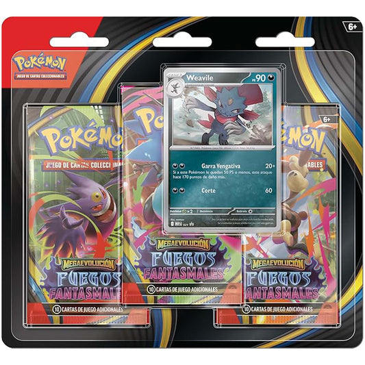 Blíster de 3 Sobres Pokémon Fuegos Fantasmales - Weavile [Español]